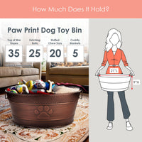 Dog Toy Bin Indestructible - Embossed Paw Print - Copper Large | BREKX