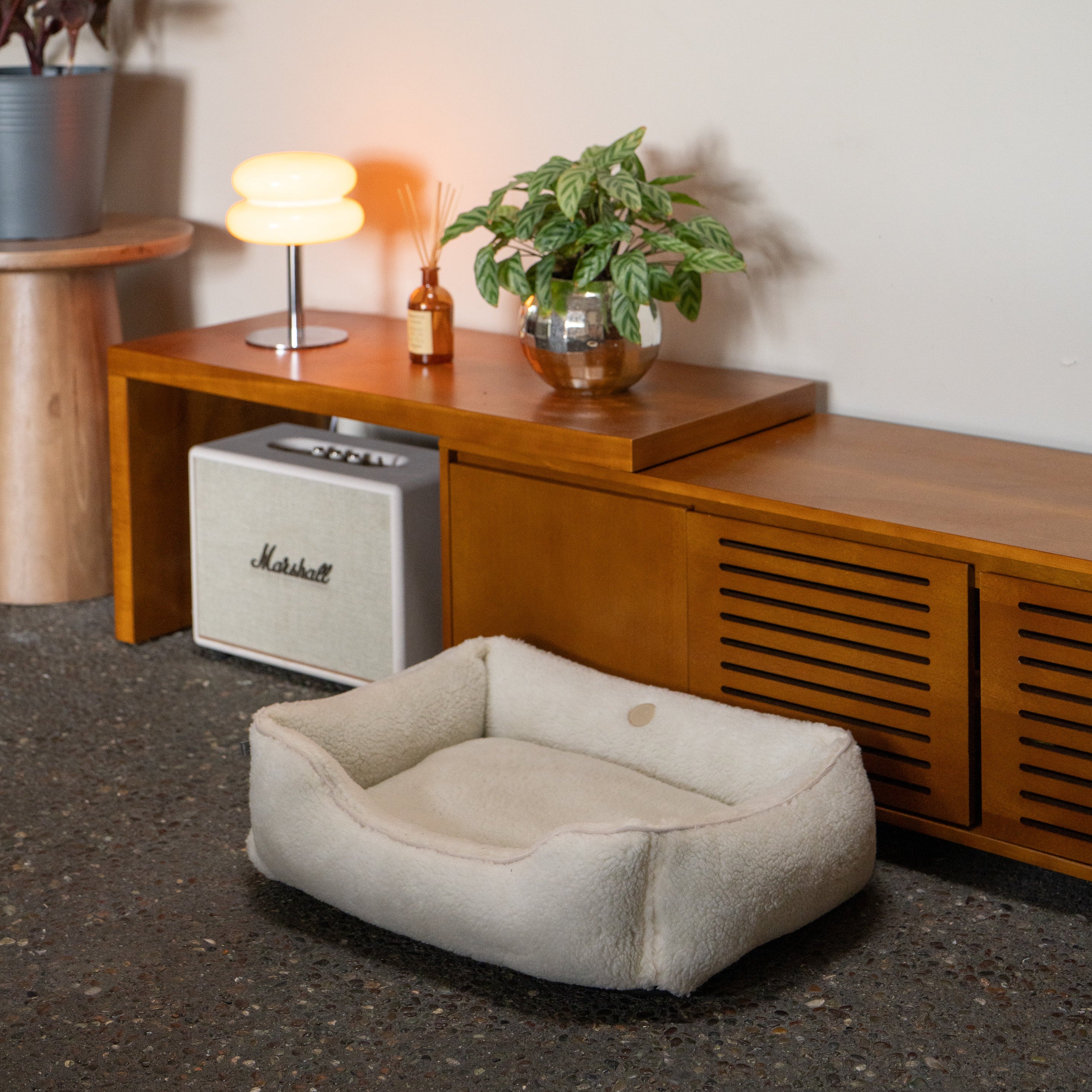 Furry Sleeper Dog Bed in Beige - Chester & Lee