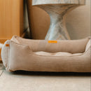 Fancy Corduroy Sleeper Dog Bed in Taupe - Chester & Lee