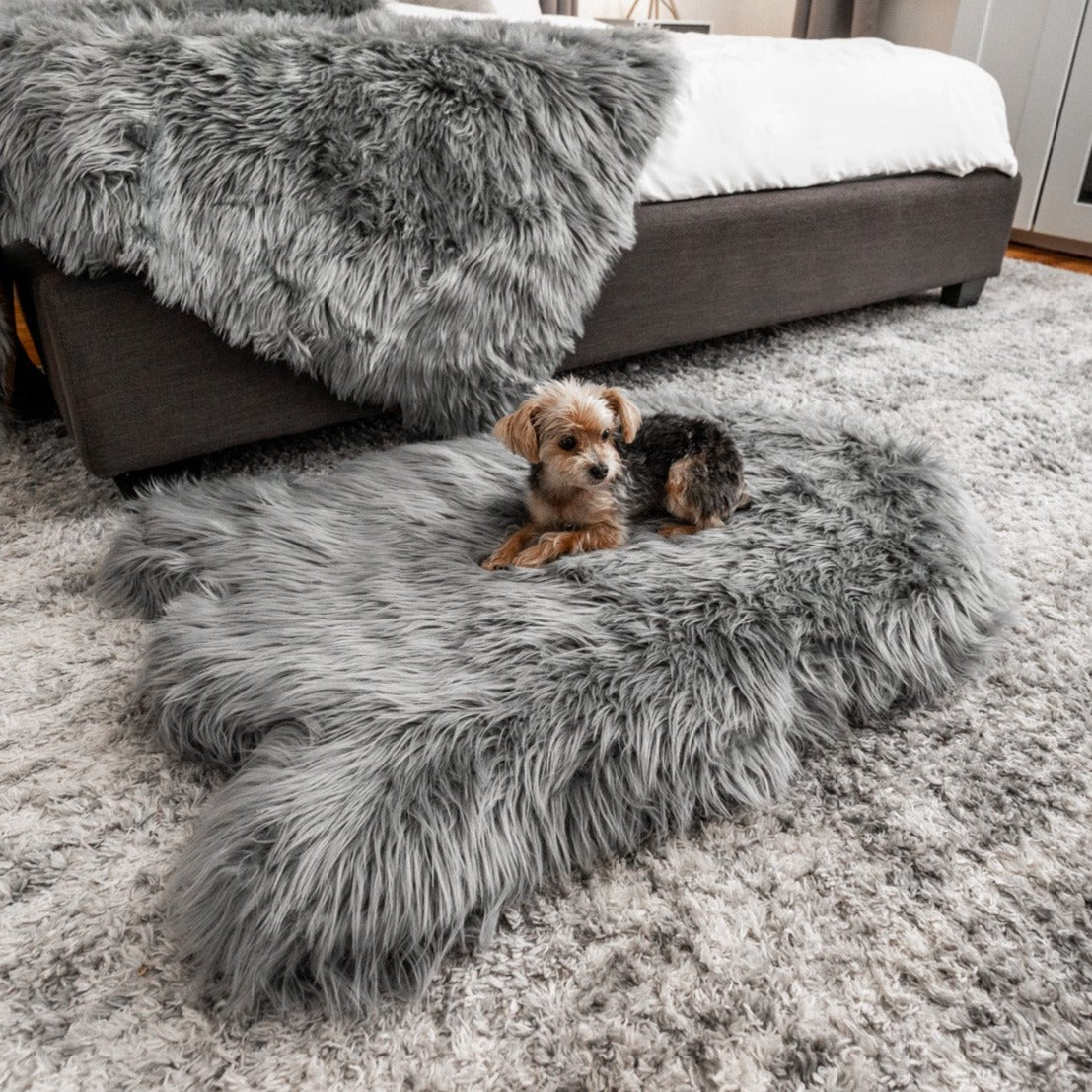 PupRug by Paw.com® Faux Fur Orthopedic Dog Bed: Curve Charcoal Grey