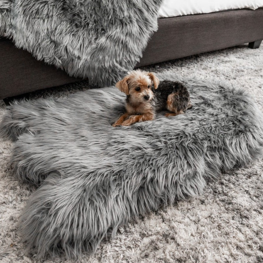 Gray Faux-Fur Orthopedic Dog Bed & Luxurious Rug