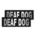 Two 'DEAF DOG' patches on a white background
