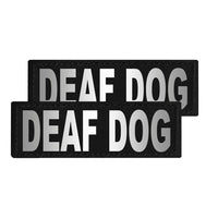Two 'DEAF DOG' patches on a white background