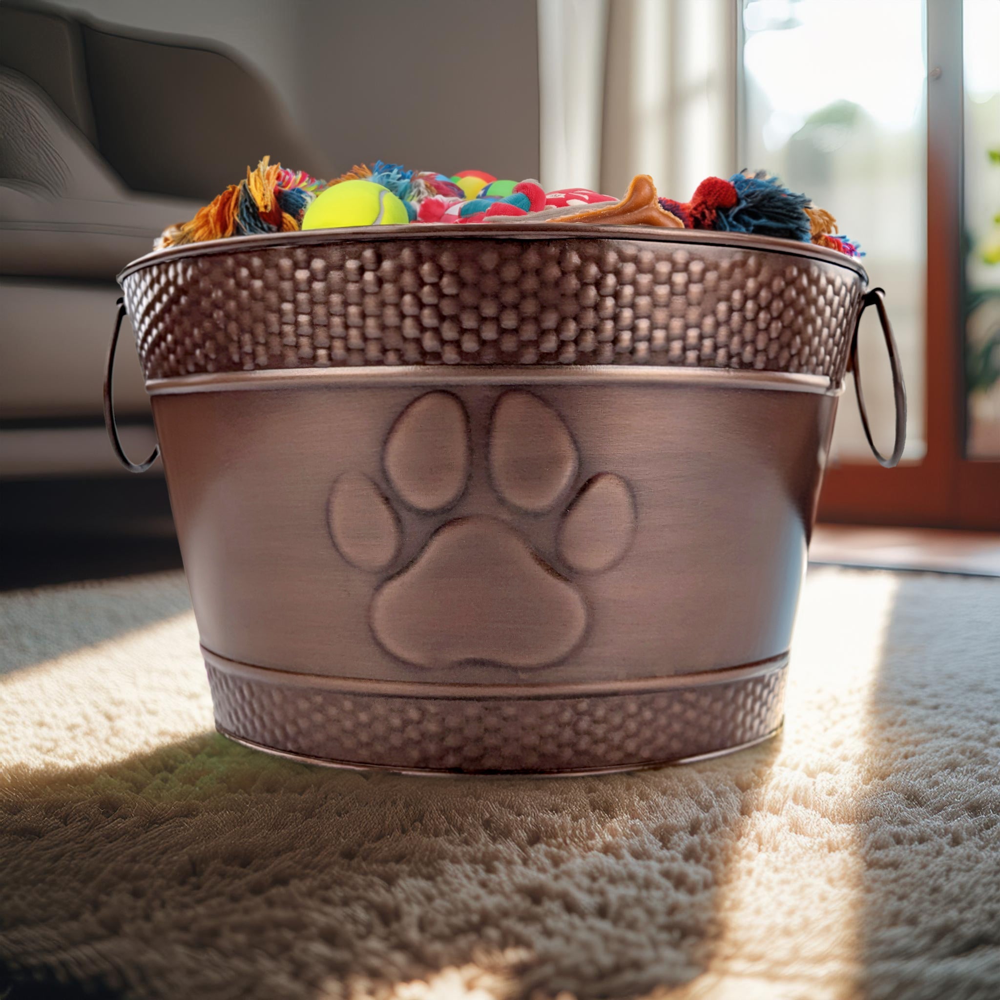 Metal Dog Toy Storage Bin with Handles – 4 Gallon, Antique Copper | BREKX