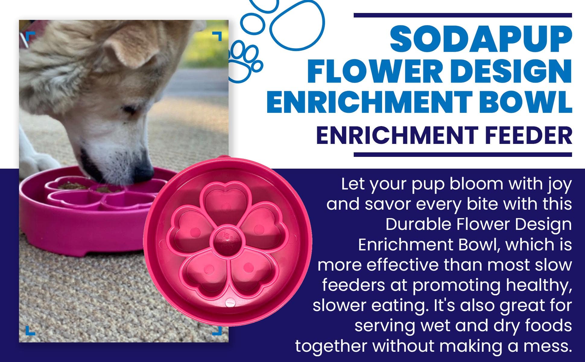 Flower Slow Feeder Dog Bowl for Enrichment - 8" diameter x 2" deep