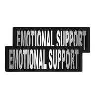 Two black patches with 'EMOTIONAL SUPPORT' text on a white background