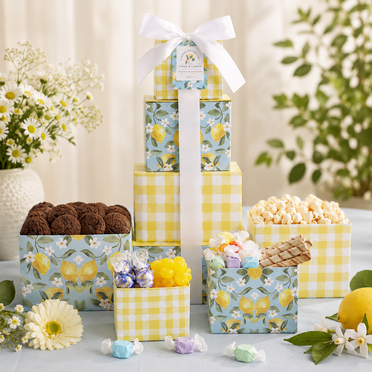 Floral & Gingham Gift Tower
