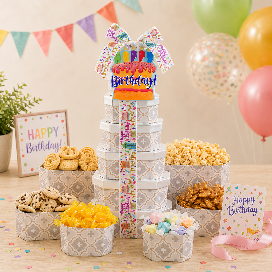Happy Birthday Gift Tower of Treats