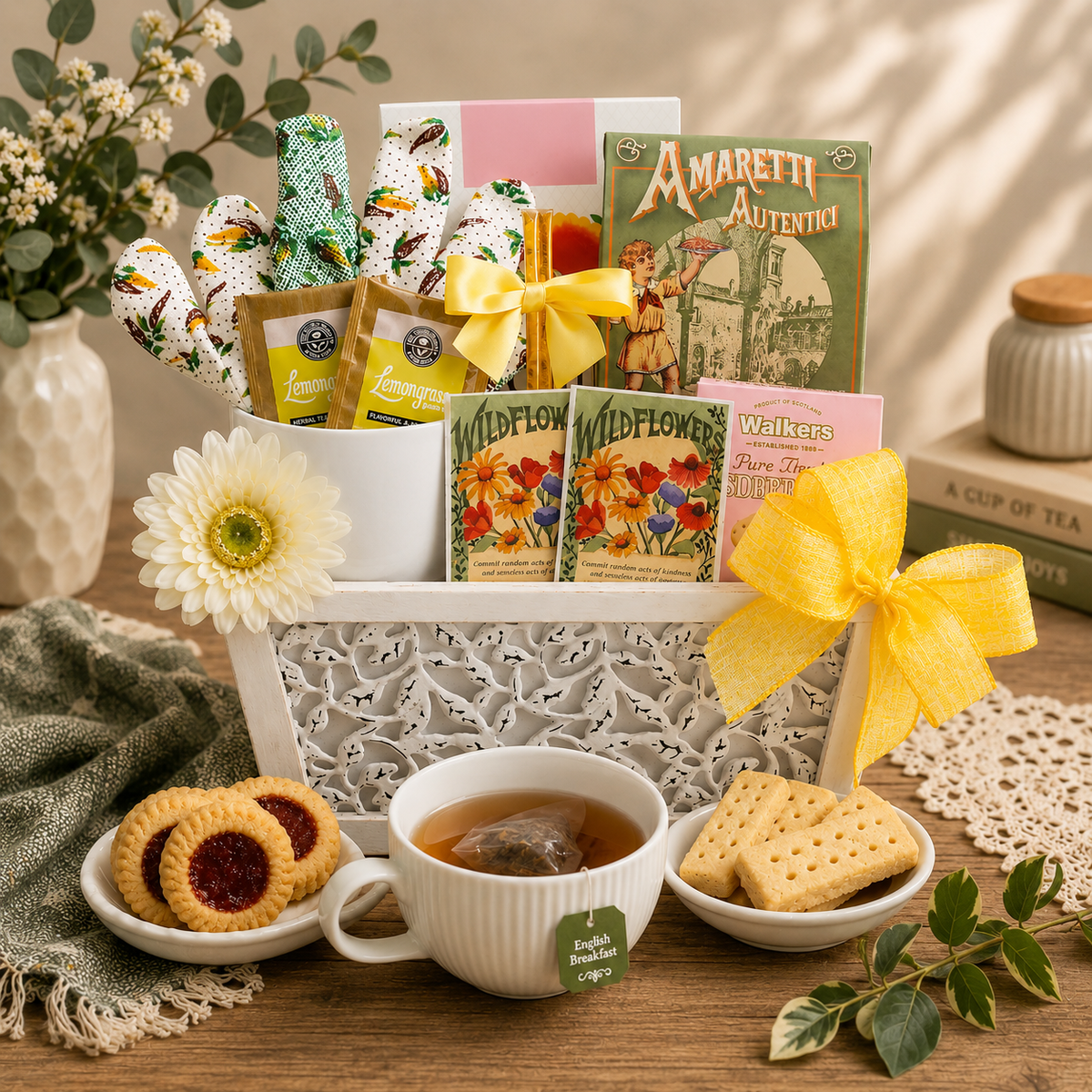 Gardening, Cookies & Tea Gift Basket
