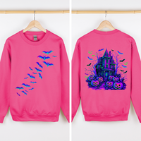 Neon Haunted House & Bats Sweatshirt