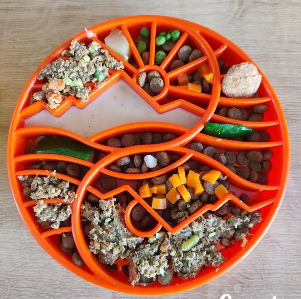 Sun and Moon Slow Feeder Dog Bowl for Enrichment - 8" diameter x 1.5" deep