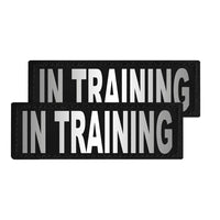 Two black patches with 'IN TRAINING' text on a white background