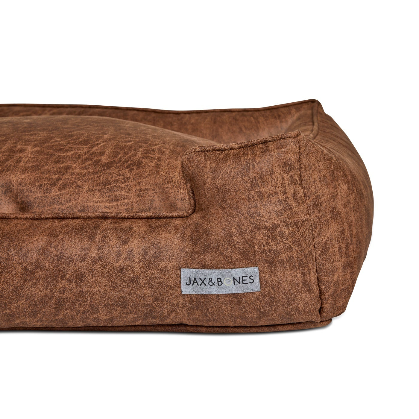 Industrial faux brown leather dog bed