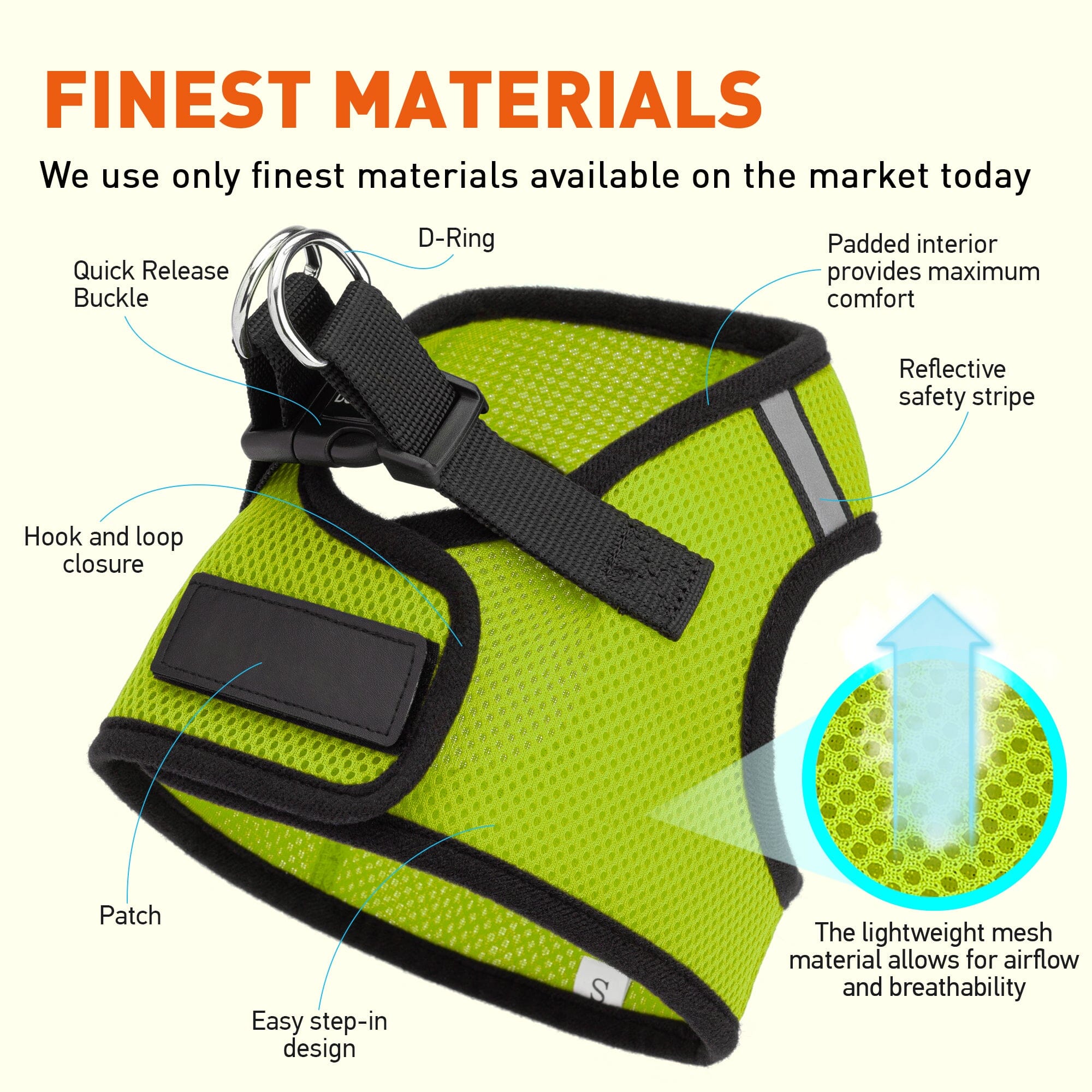Boston Mesh Dog Harness - 1 Hook & Loop Patch Fastener