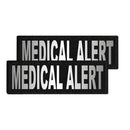 Two black medical alert patches with white text on a white background