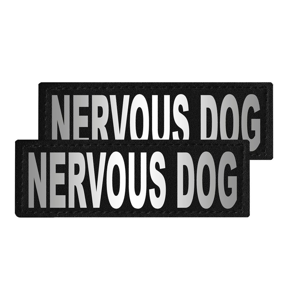 Two 'Nervous Dog' patches on a white background