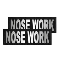 Two 'NOSE WORK' patches on a white background
