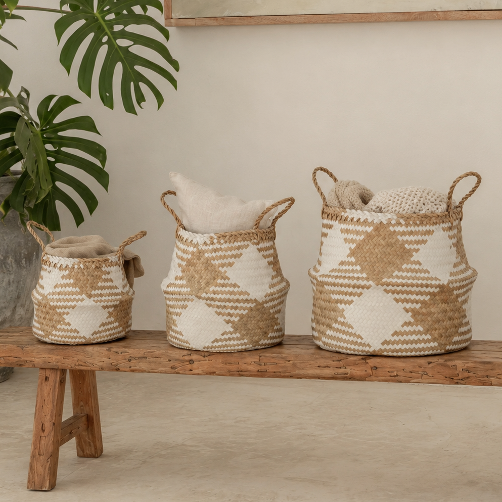Plaid Woven Storage Basket