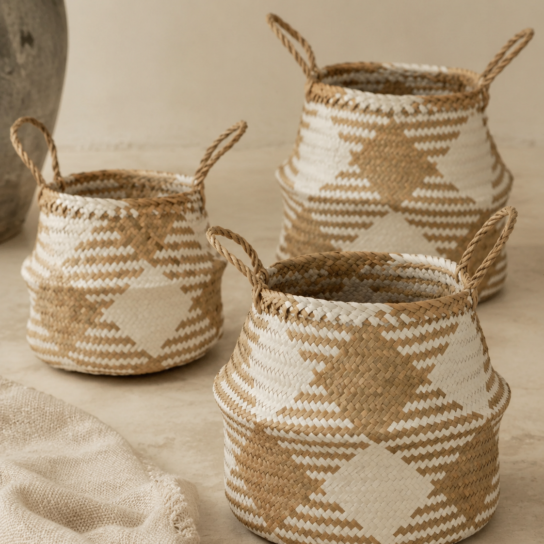 Plaid Woven Storage Basket