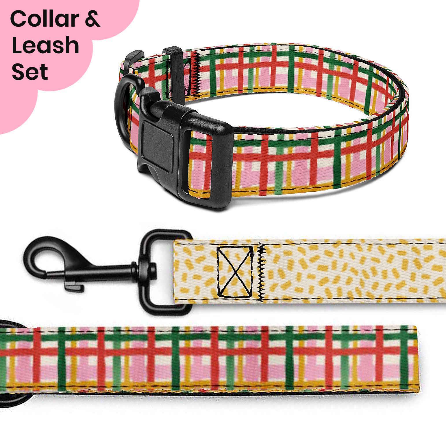 Plaid and Speckles Dog Collar & Leash