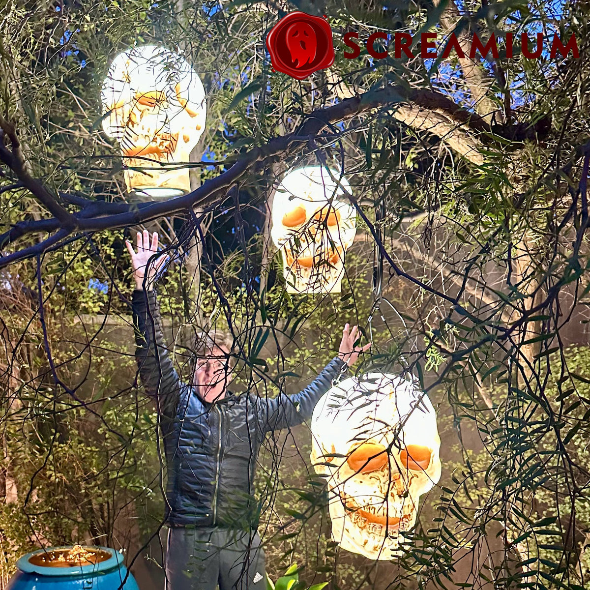 Giant Halloween Skull Pendant Lantern Prop: 20" Tall Outdoor Decoration