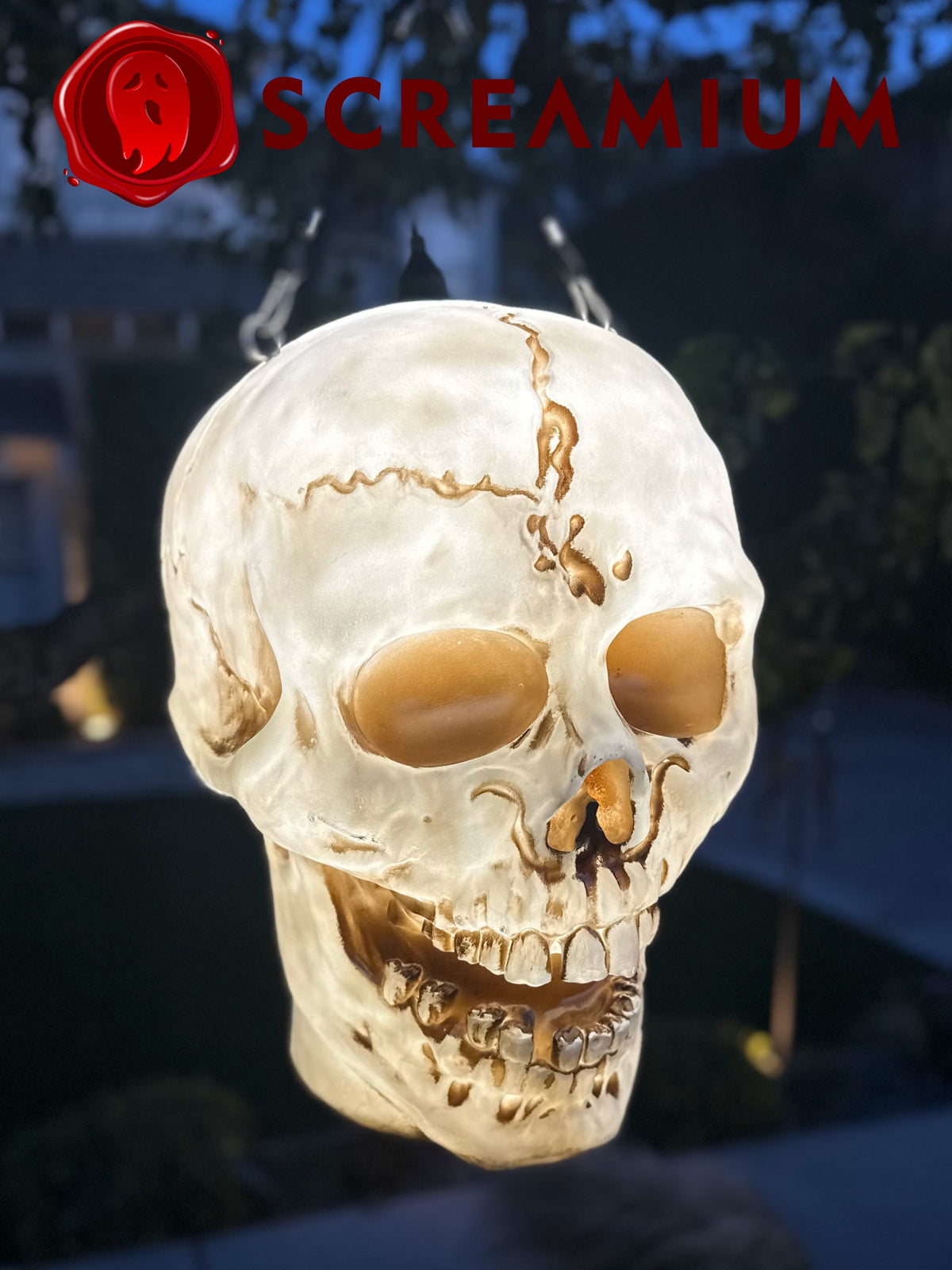 Giant Halloween Skull Pendant Lantern Prop: 20" Tall Outdoor Decoration