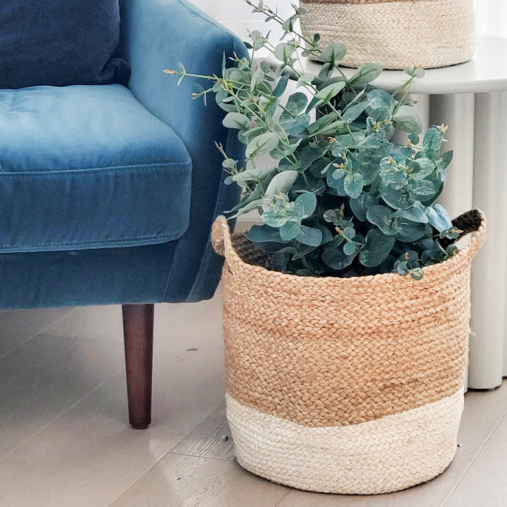 Kata Colorblock Basket in Natural & Off-white
