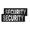 Two security patches with black border and white text on a white background