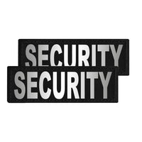 Two security patches with black border and white text on a white background