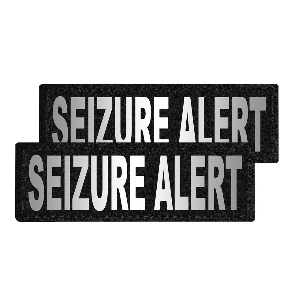 Two black patches with 'SEIZURE ALERT' text on a white background