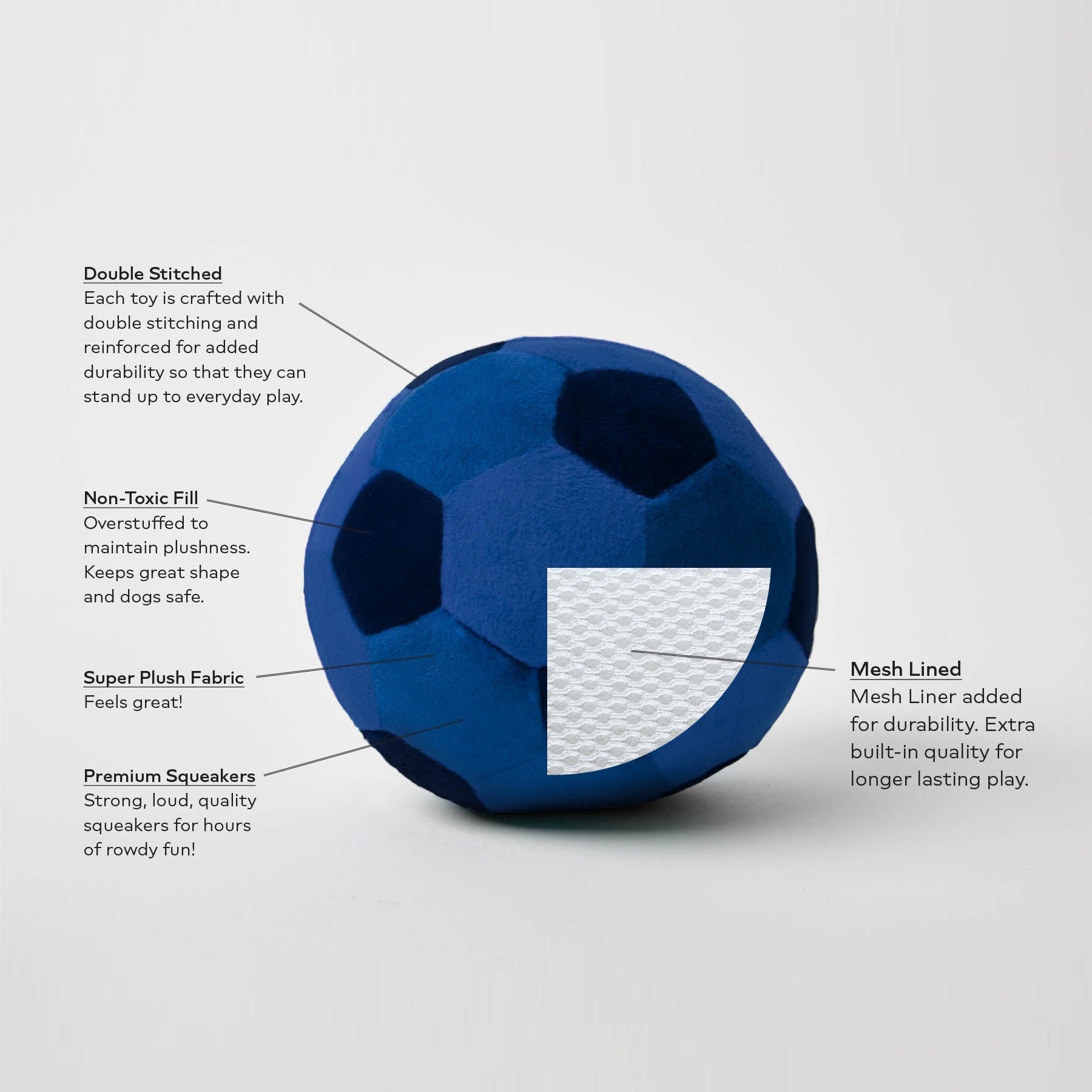 Soccer Ball Plush Dog Toy in Blue or Orange