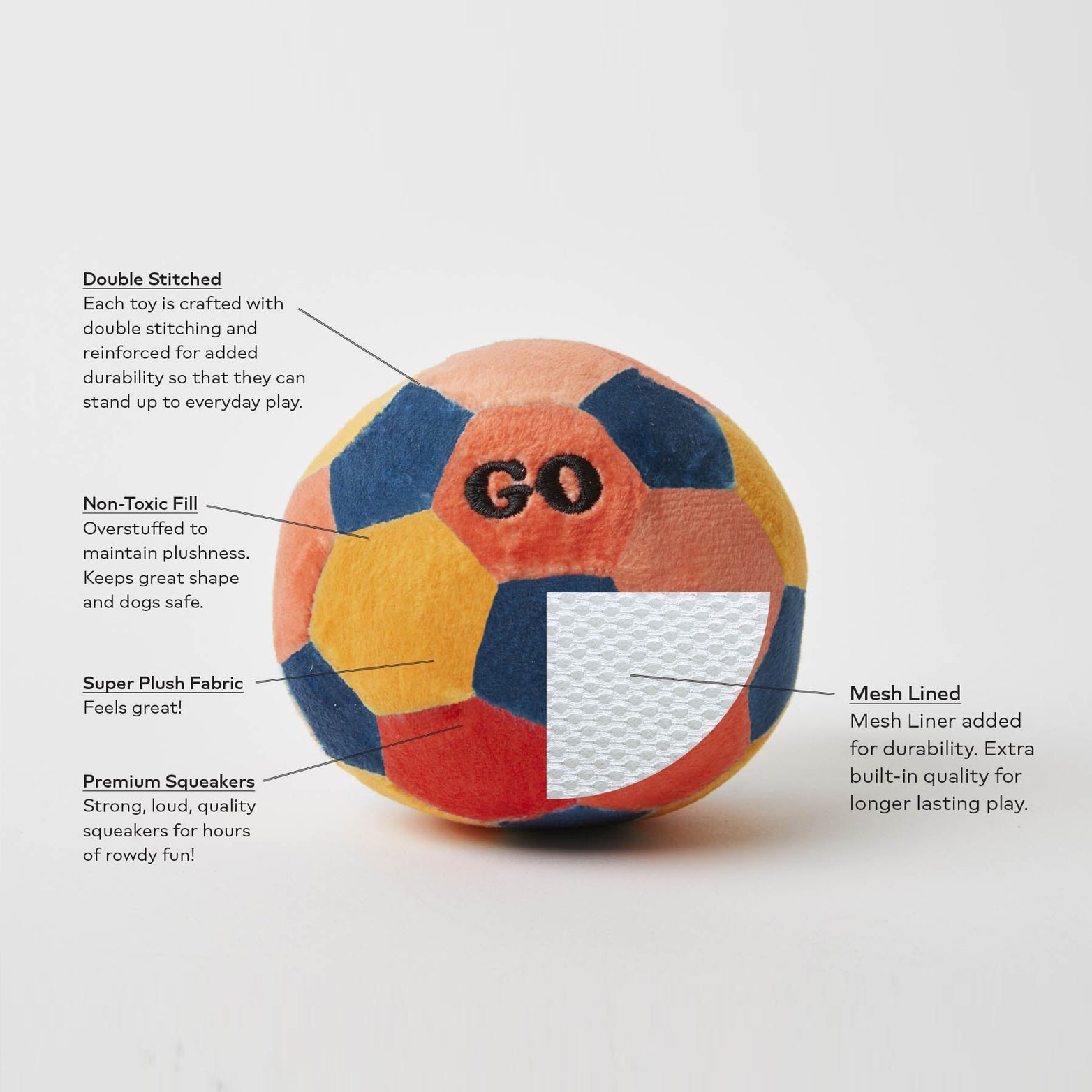 Soccer Ball Plush Dog Toy in Blue or Orange