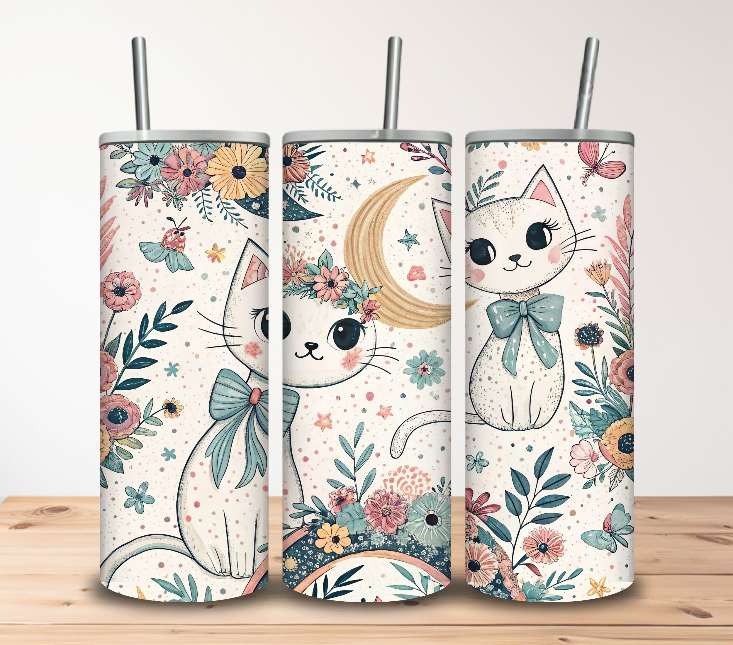 Cats, Flowers & Moon Tumbler