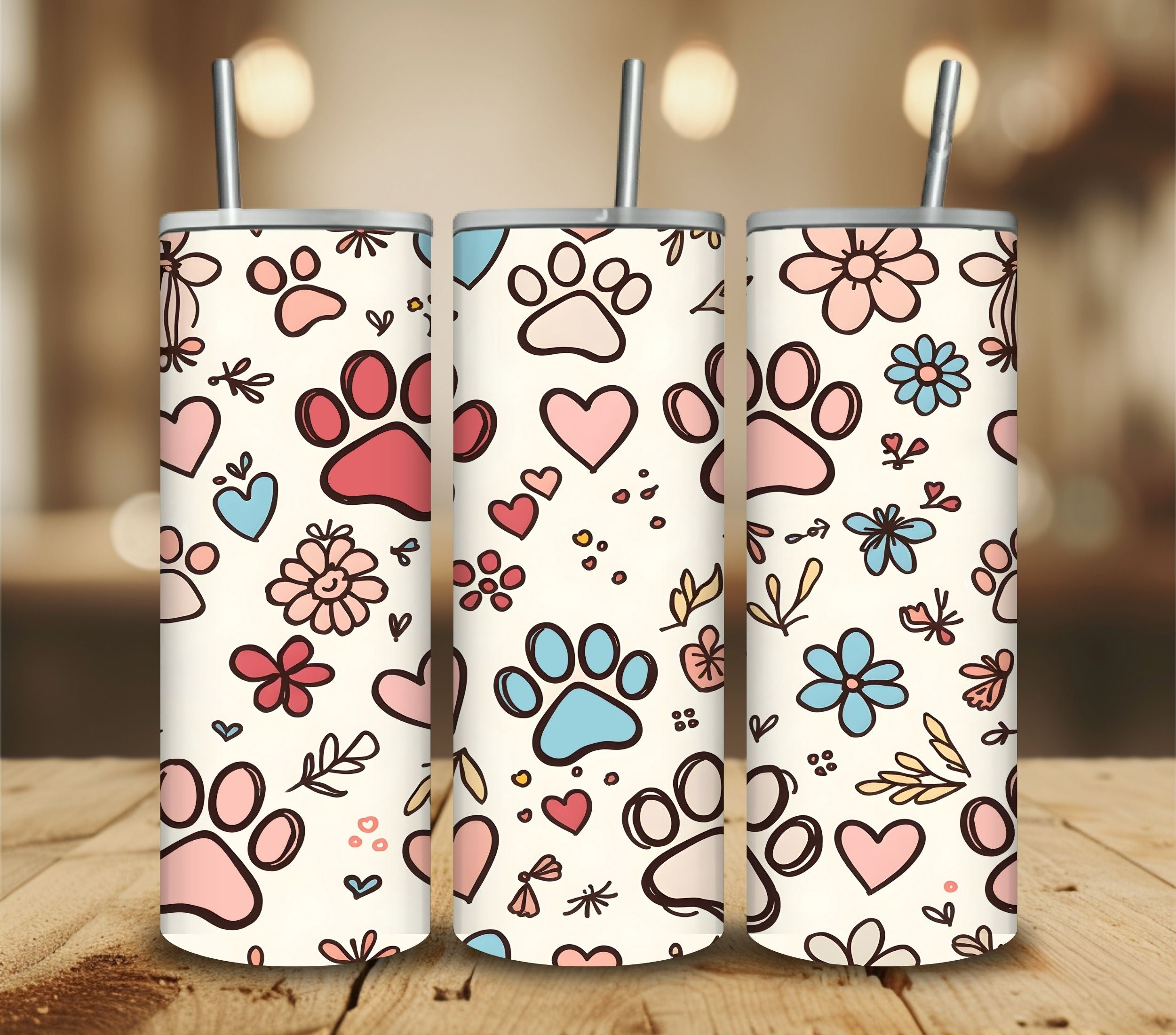 Paw Prints, Flowers & Hearts Tumbler