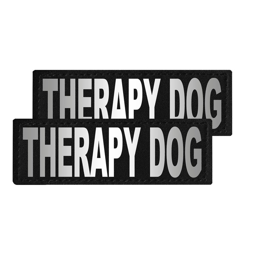 Two 'Therapy Dog' patches on a white background