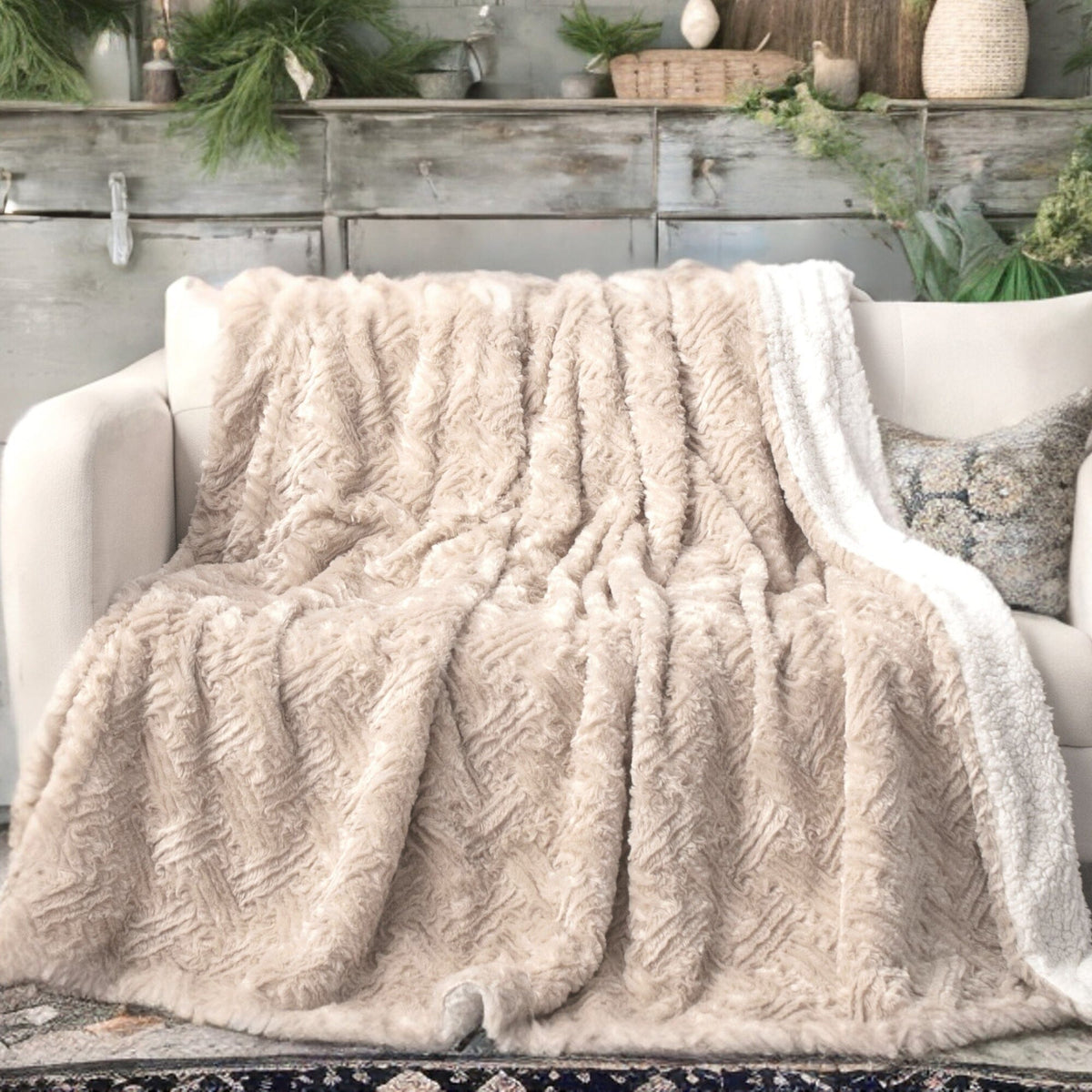Champagne Ivory Soft Plush Sherpa Blanket