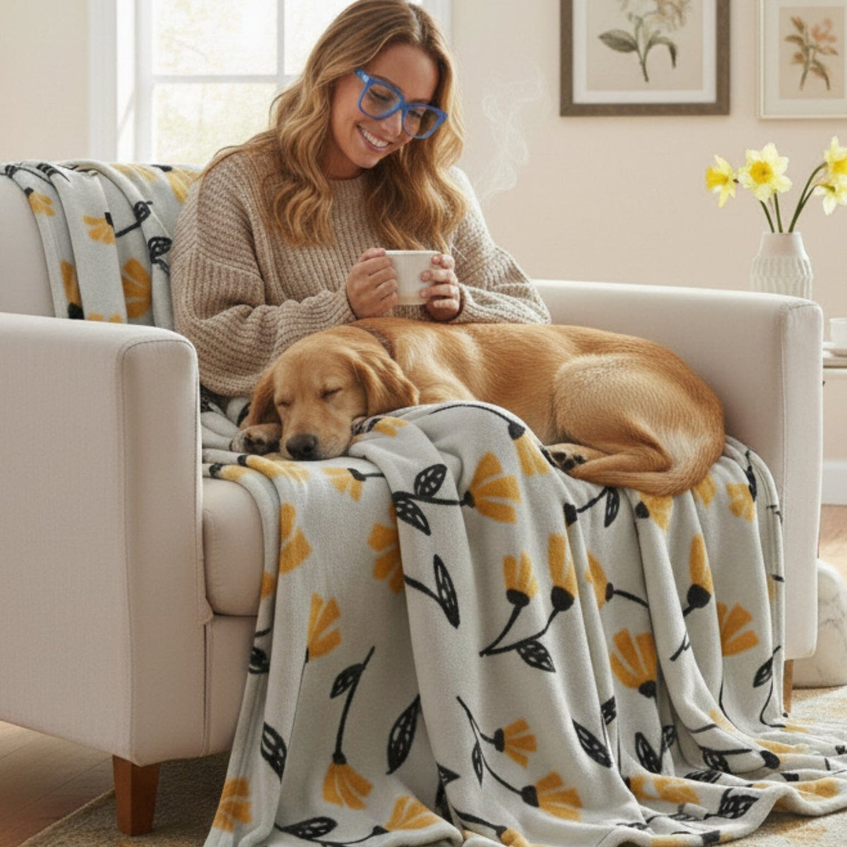 Yellow Fleur Soft Plush Fleece Blanket