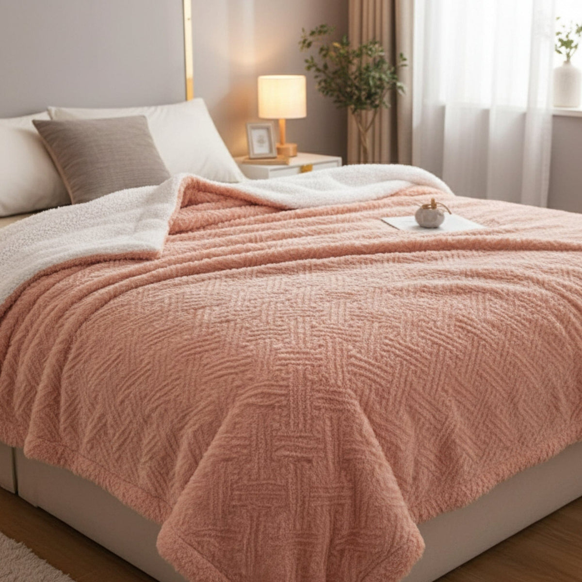 Creamy Peach Sherpa Fleece Blanket