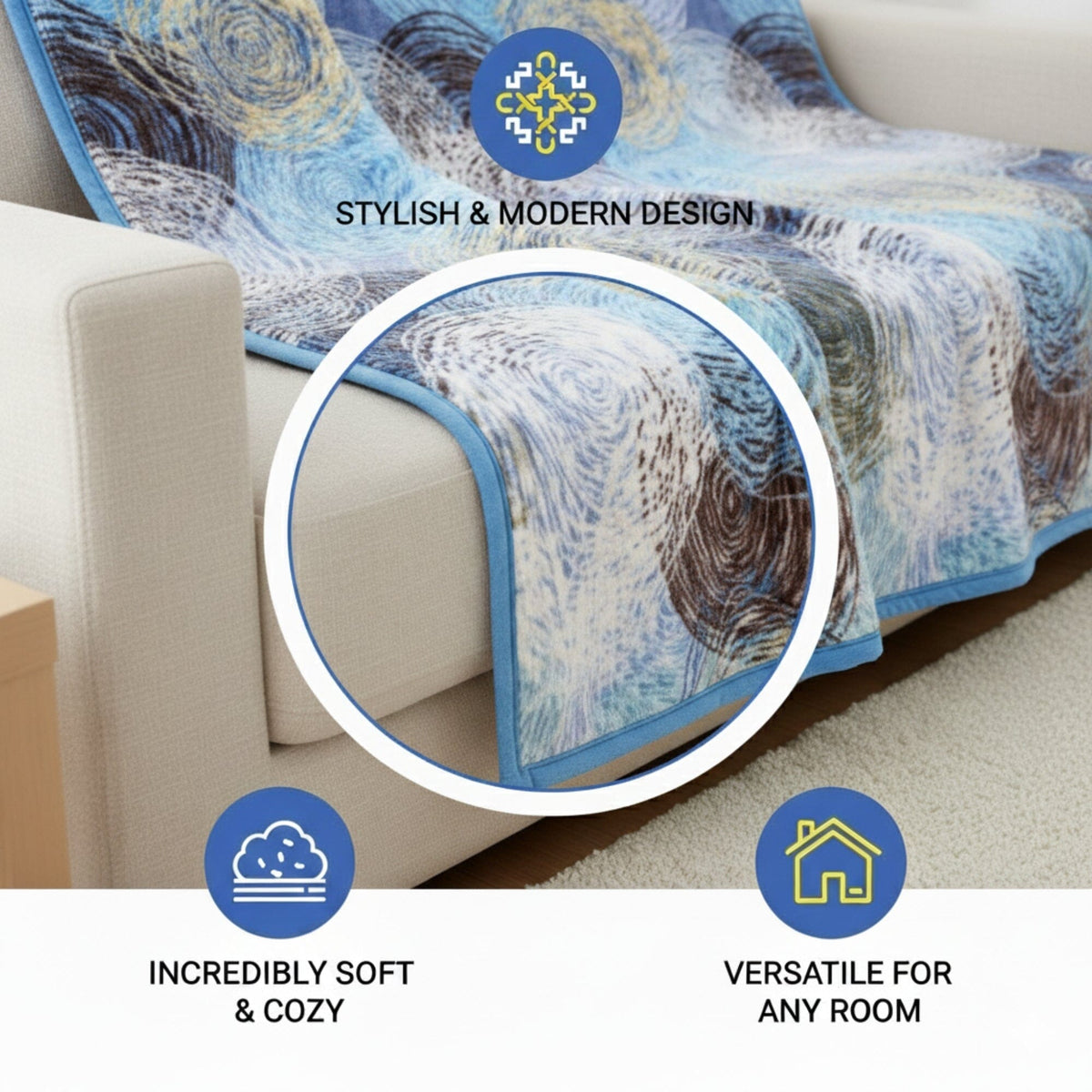 Blue Abstract Soft Plush Fleece Blanket