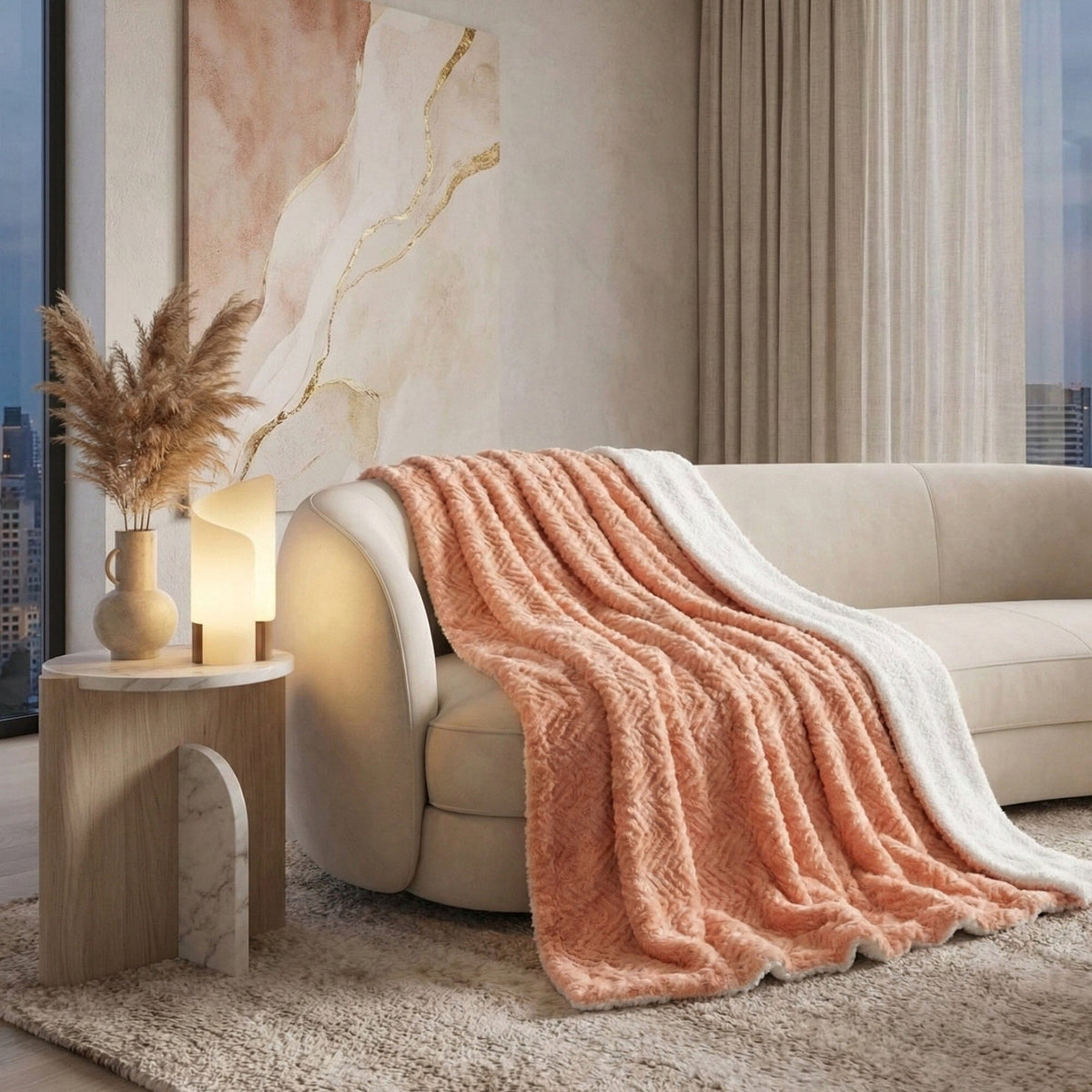 Creamy Peach Sherpa Fleece Blanket