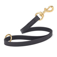 black SMOOTH BioThane Traffic Lead Leash with a gold colored brass clip that comes in a 20 inch length and 3/4" width