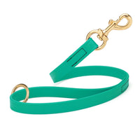 green SMOOTH BioThane Traffic Lead Leash with a gold colored brass clip that comes in a 20 inch length and 3/4" width