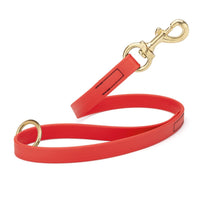 red SMOOTH BioThane Traffic Lead Leash with a gold colored brass clip that comes in a 20 inch length and 3/4" width