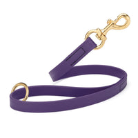 dark purple SMOOTH BioThane Traffic Lead Leash with a gold colored brass clip that comes in a 20 inch length and 3/4" width