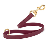 burgundy SMOOTH BioThane Traffic Lead Leash with a gold colored brass clip that comes in a 20 inch length and 3/4" width