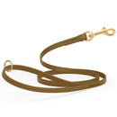 Cocoa brown waterproof biothane cat or dog leash with gold colored brass snap clip that comes in widths of 1/2", 5/8" and 3/4" and is 6 feet long.