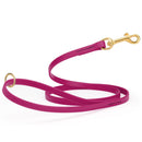 Magenta pink waterproof biothane cat or dog leash with gold colored brass snap clip that comes in widths of 1/2", 5/8" and 3/4" and is 6 feet long.