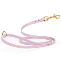pastel purple waterproof biothane cat or dog leash with gold colored brass snap clip that comes in widths of 1/2", 5/8" and 3/4" and is 6 feet long.