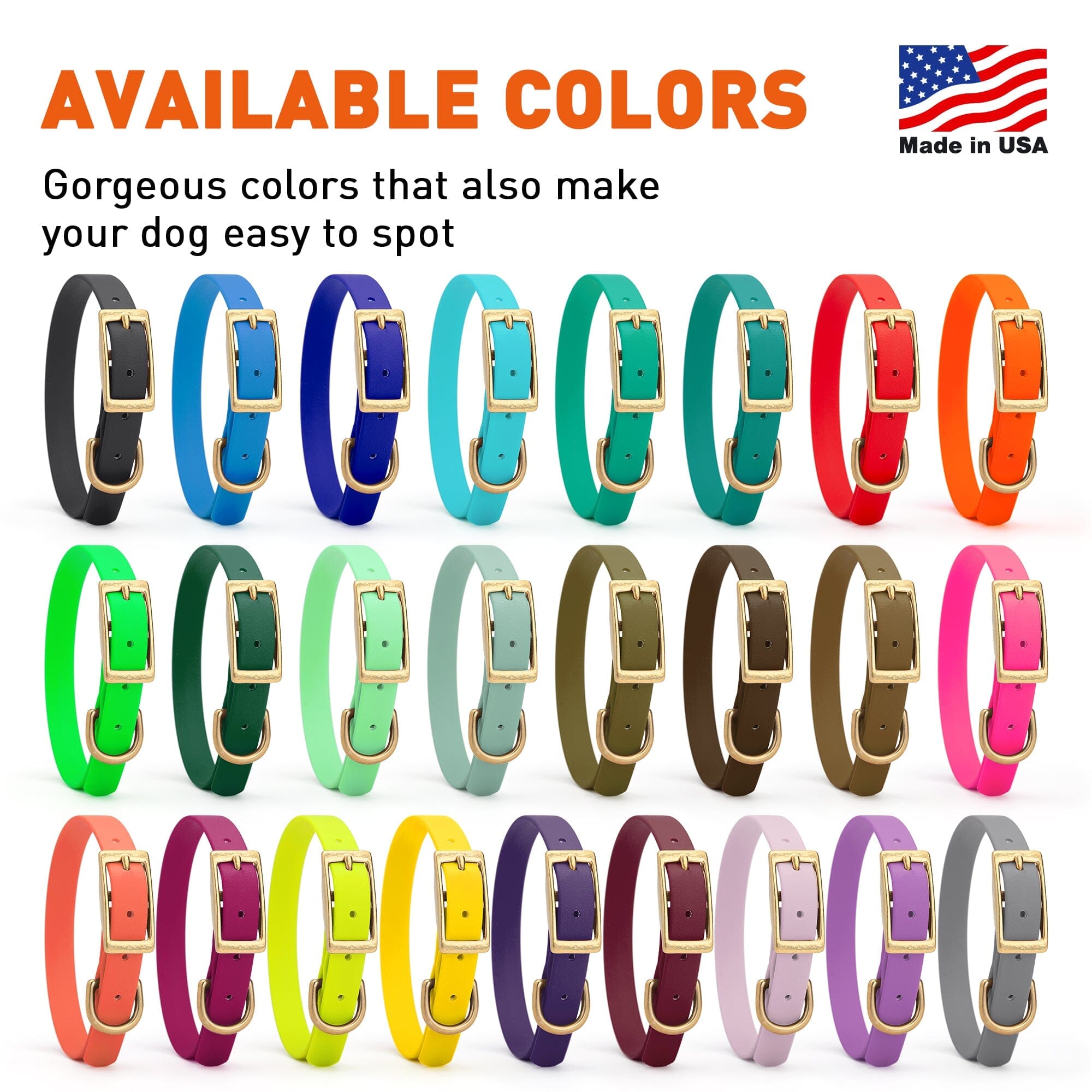 Brass: SMALL (12-15"long, 5/8"wide) BioThane Collar