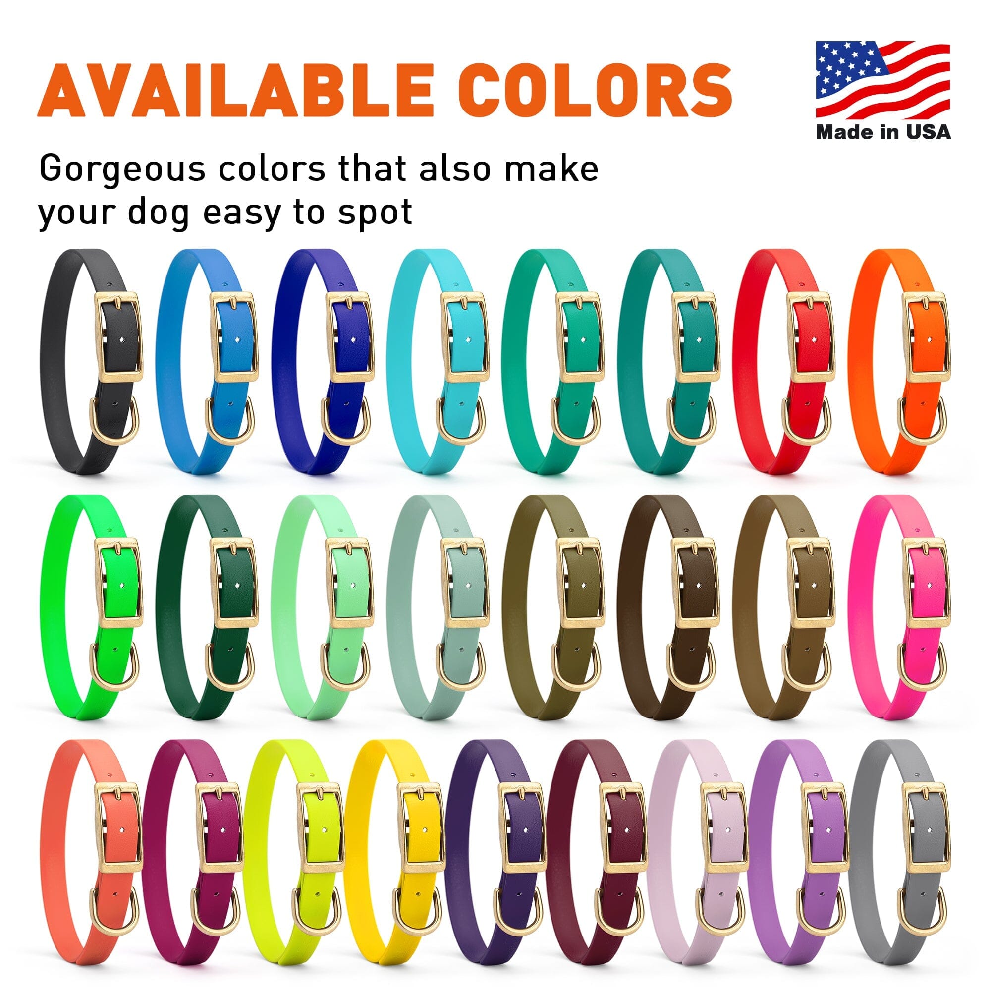 Brass: MEDIUM (15-18"long, 3/4"wide) Biothane Collar